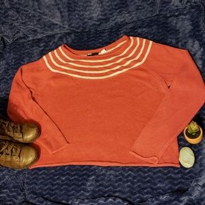 Light flowy knit sweater w white stripes, women's